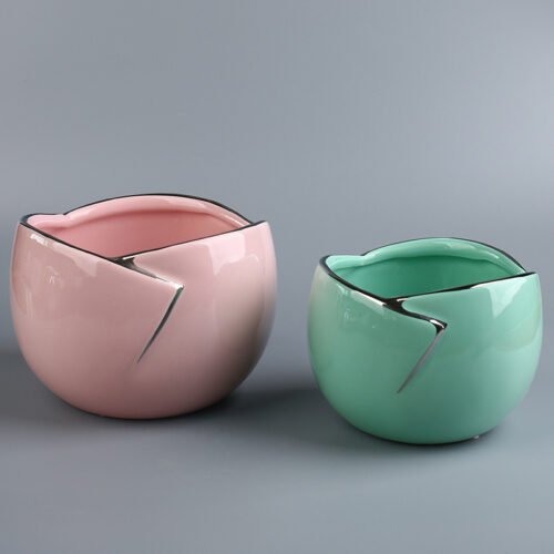 Pink and green electroplated flower pots